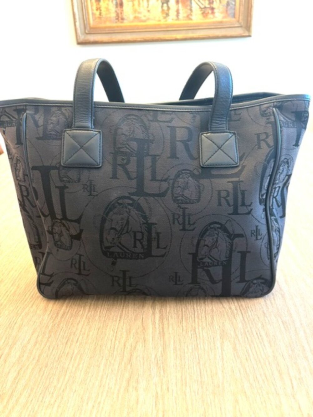 Authentic Lauren Ralph Lauren tote featuring a subtle black-on-black monogram